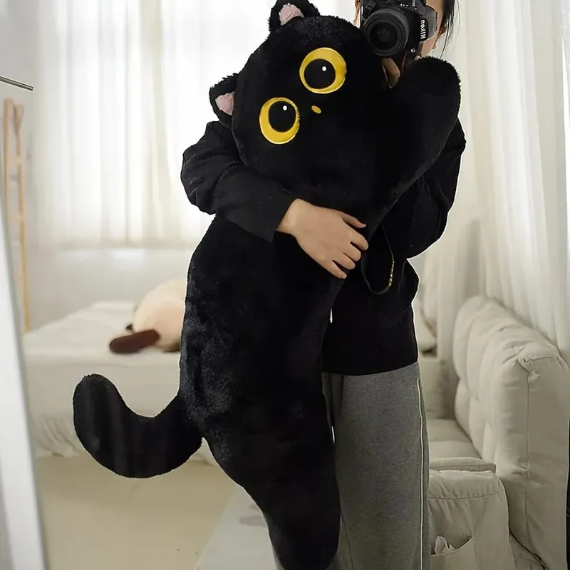 Travesseiro longo de pelúcia para gato preto, travesseiro para dormir, dormitório, perna, almofada, sofá, boneca de pelúcia, casa, sala de estar, travesseiro macio