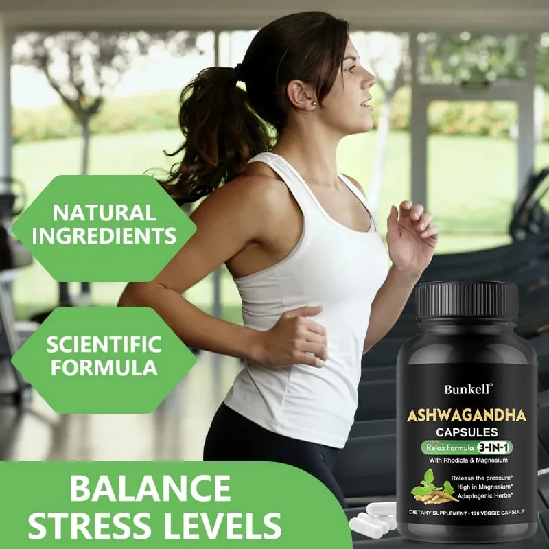 Pure Ashwagandha Root Extract Capsules With Magnesium for Natural Mood Stress Focus Brain Energy Sleep Health Support