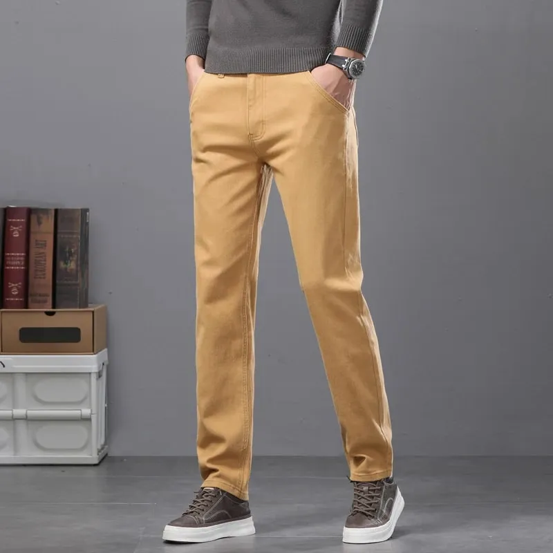 2026 New Cotton Elastic Men's Jeans Spring Fitted Straight Business Casual Trousers Soft Comfortable Fashion Korean Denim Pants