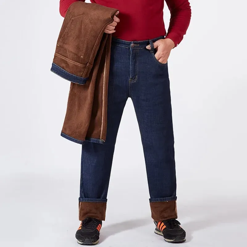 Homens plus size 10xl inverno quente de pelúcia jeans estiramento solto em linha reta calças jeans baggy para uso confortável oversize streetwear — image 9