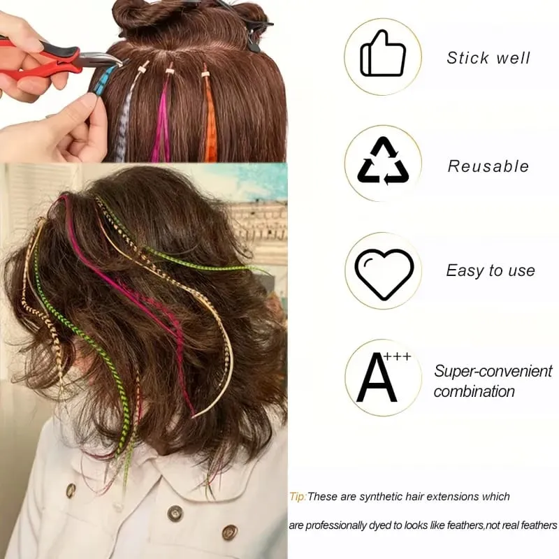 10-Piece Rainbow Synthetic Feather Extensions Multicolor 16-Inch Hair Add-ons Suitable for Women