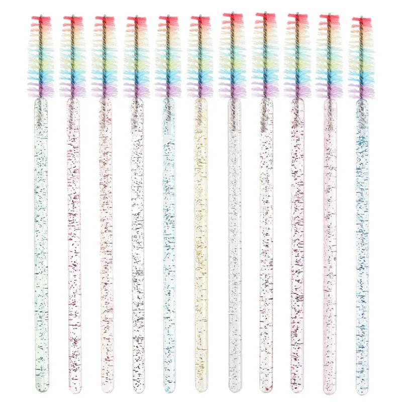 50 pçs escova de cílios de cristal descartável lash extensão pincéis de maquiagem rímel varinha aplicador sobrancelha pente arco-íris microbrush