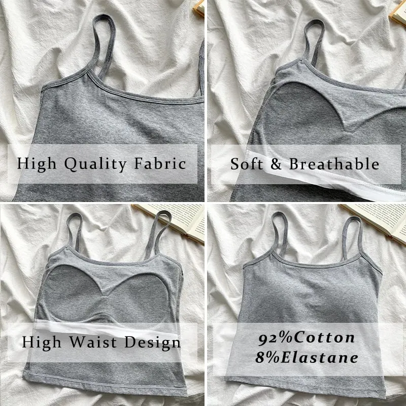 2 pçs/set feminino básico algodão camisola senhora cor sólida cintas de espaguete sem mangas coletes finos respirável curto sem mangas topos
