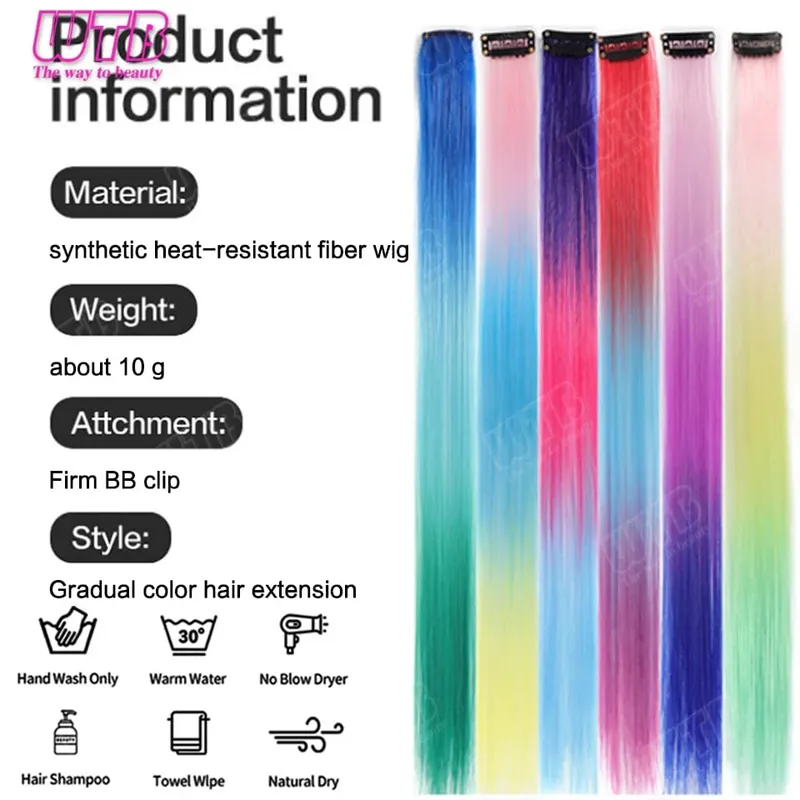 Extensões de cabelo sintéticas coloridas WTB BB Clip estilo extensões de cabelo de cor gradiente adequadas para uso diário feminino e feriados