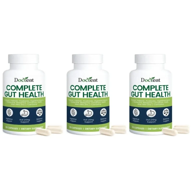 Cápsulas completas para saúde intestinal Docteat com enzimas digestivas probióticas prebióticas pós-bióticas para equilíbrio intestinal e digestão 60 contagens