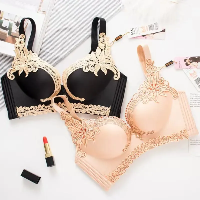 Adjustable Embroider Lace Lingerie Non-underwire Bra Small Breasts Gathering Prevent Sagging Comfortable Bra