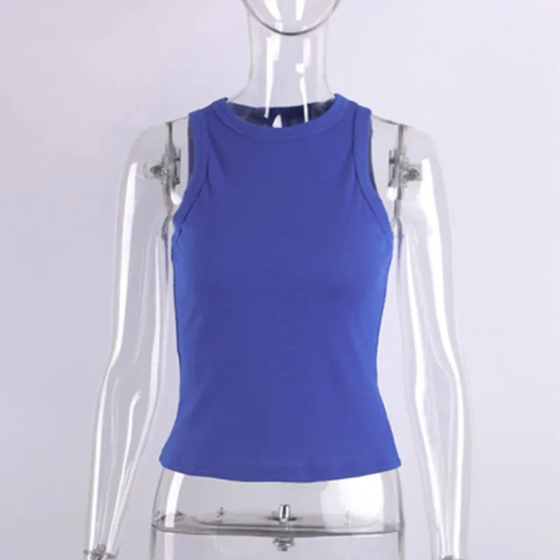 Ribbed Knitted Tops Neck Summer Basic Shirts White Black Casual Sport Vest Off Shoulder Green Women's Tank Top