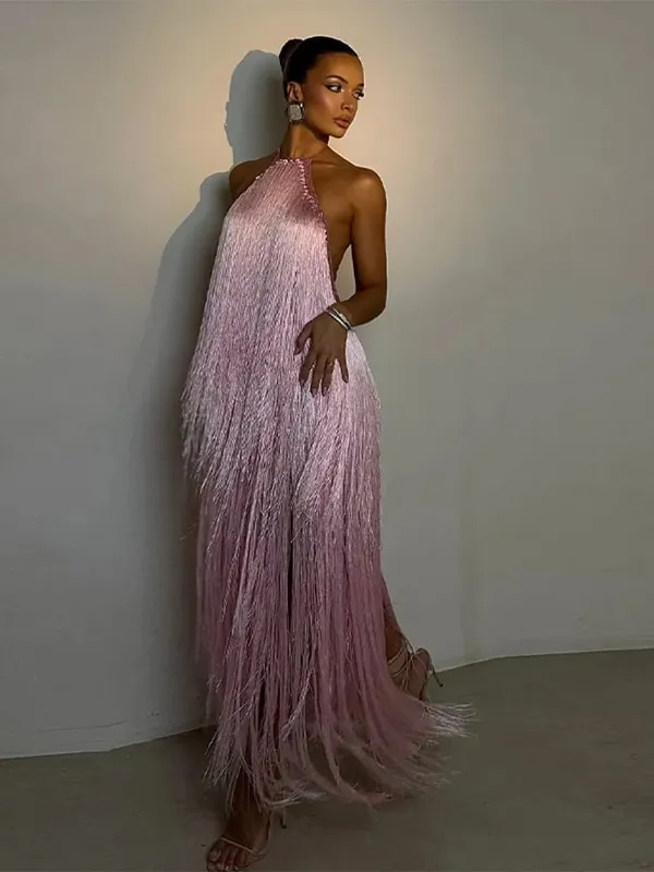 Fest Damekjole Halter Ærmeløs Rygløs kvast Solid Kvinde lange feriekjoler 2026 Sommermode Elegant Lady Robe — image 1