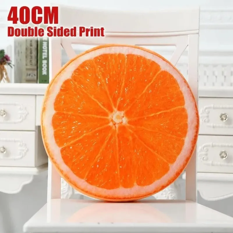 Almofada macia redonda de frutas, simulação de fatia de frutas, almofada de assento, tecido de pelúcia interno, decoração de sofá