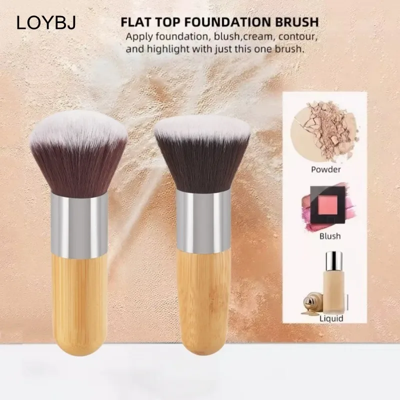 Pincel de maquiagem com alça de bambu, pó solto, blush, contorno, creme de base líquida, profissional, ferramentas de beleza facial
