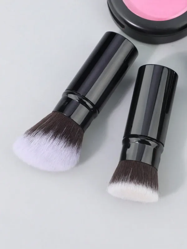 1-2 pincéis de maquiagem telescópicos, pincéis de maquiagem para base kabuki de viagem, pincéis de blush facial são usados ​​para misturar blushes líquidos