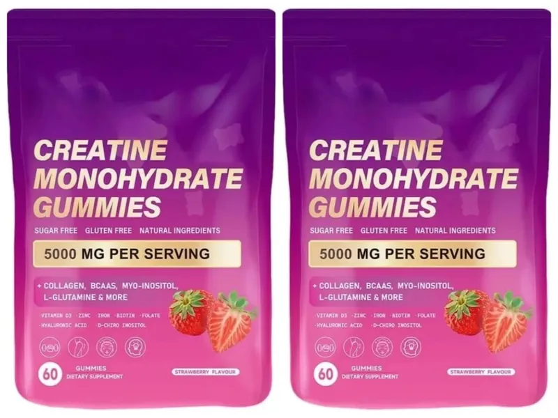 Gomas de creatina monohidratada 60 contagens com colágeno, biotina, vitamina D3 e ácido hialurônico para recuperação diária pré e pós-treino