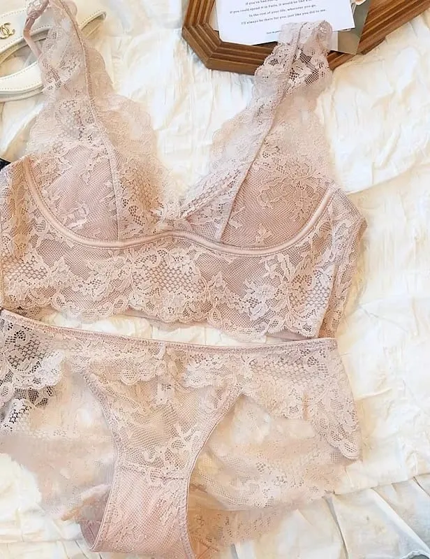 Conjunto de bralette de renda – Sutiã anti flacidez sem fio, lingerie respirável ajustável, sem arame, confortável, fino, sexy, uso diário