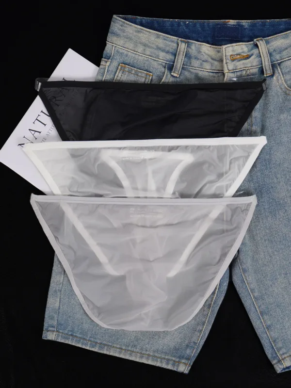1 peça cuecas de refrigeração ultrafinas de malha de seda gelo masculina, cintura transparente fina venda quente roupa interior diária primavera verão