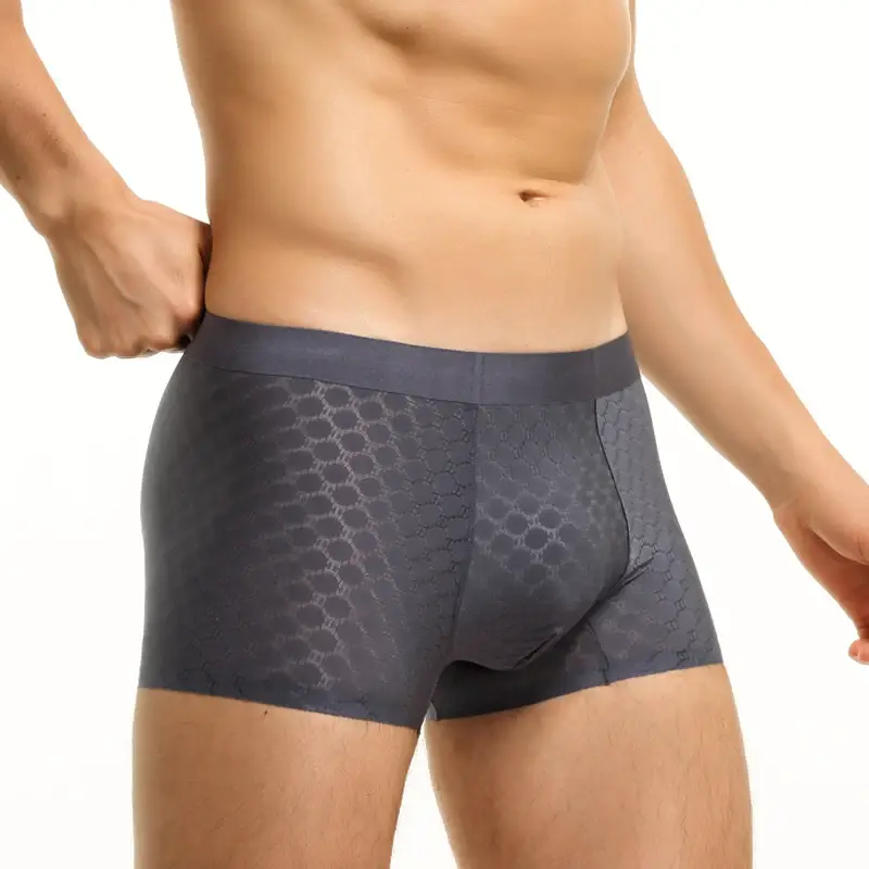 Cueca boxer masculina de seda gelada, cueca boxer fina respirável de verão, sem costura, cueca boxer para meninos