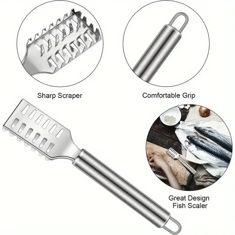 Fish Scaler Stainless Steel Premium Fish Scale Remover Integrated Casting Duty Sawtooth Fish Descaler Tool Fishes Scaler Tool