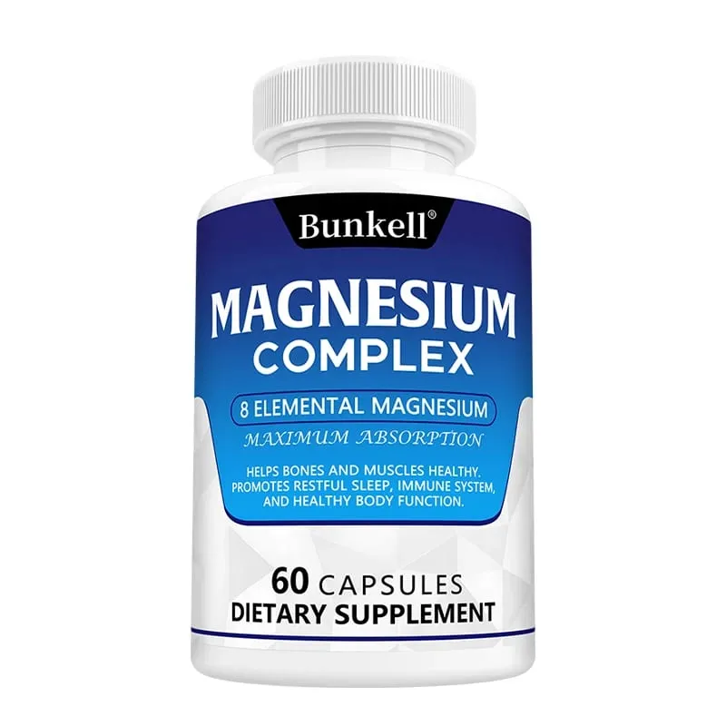 Suplemento Complexo de Magnésio 8 Elemental 1000mg - para Ossos Recuperação Muscular Energia Vegan Não-OGM 120 Cápsulas