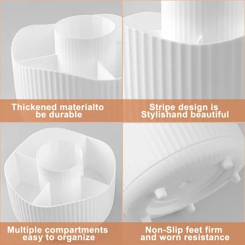 Organizador de maquiagem rotativo 360 graus, 5 espaços, armazenamento de cosméticos de plástico, elegante, versátil, suporte para pincéis, material de escritório