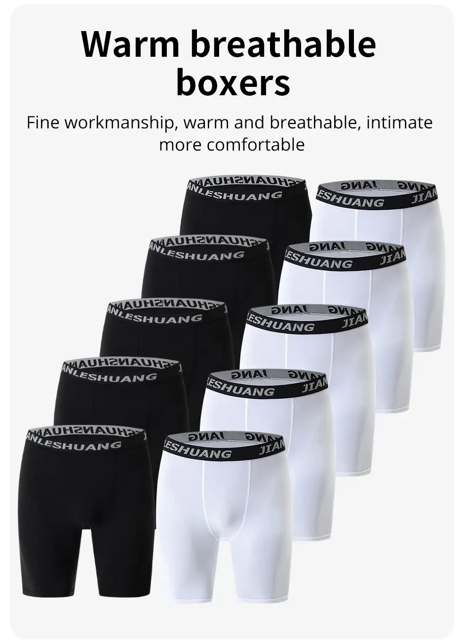 5piece Set Of Men's Classic Black And White Elastic Long Underwear Quick Drying Comfortable Sporty Youth Trend Flat Corner Pants — image 7