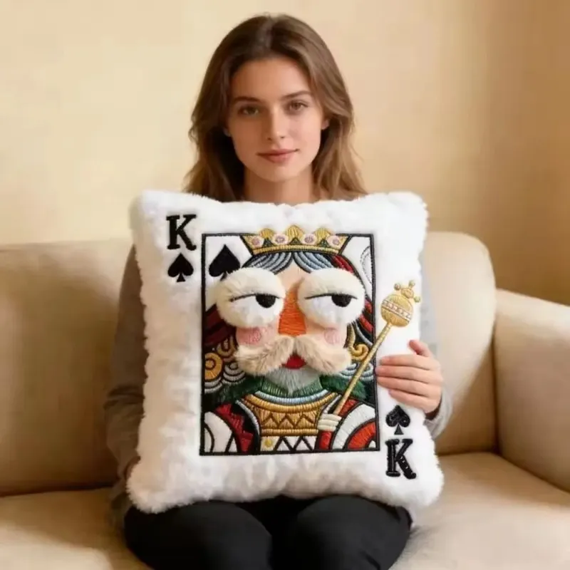 Almofada de cartão de pôquer estilo patchwork, olhos grandes 3d, design de alto valor, travesseiro bordado, tema de jogo de cartas, travesseiro de retalhos, decoração de casa — image 8