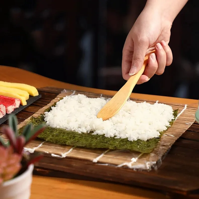 9Pcs/Set Bamboo Sushi Making Kit Sushi Mat Including 2 Sushi Rolling Mats 5 Pairs of Chopsticks 1 Paddle 1 Spreader Cooking Tool — image 3