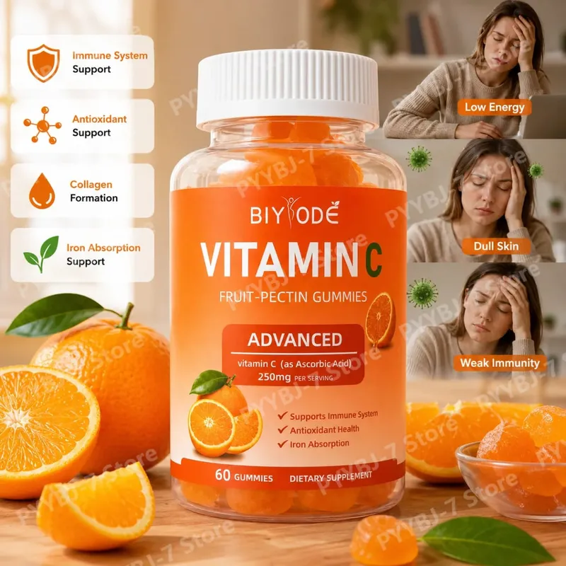 Vitamin C Gummies 250mg with Vitamins A and E Orange Fruit Pectin Chewables 60 Count Daily Nutrition for Adults Men & Women — image 2