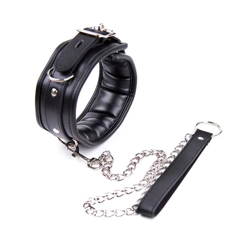Colar de couro e ferro elo de corrente esponja enchimento bdsm escravo coleiras mulheres bondage colar brinquedos sexuais