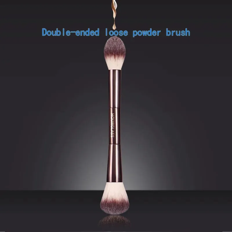 Pincel de maquiagem único, fibra sintética marrom, multifuncional, pó, blush, cabo de alumínio completo, ferramenta de maquiagem profissional, 1 peça