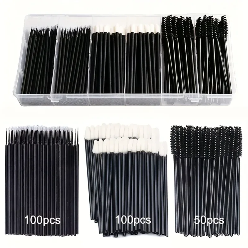 250PCS Disposable Makeup Brush Set - Eyebrow/Mascara/Eyeliner Brushes w/Storage Box Professional Cosmetic Tools for Salon