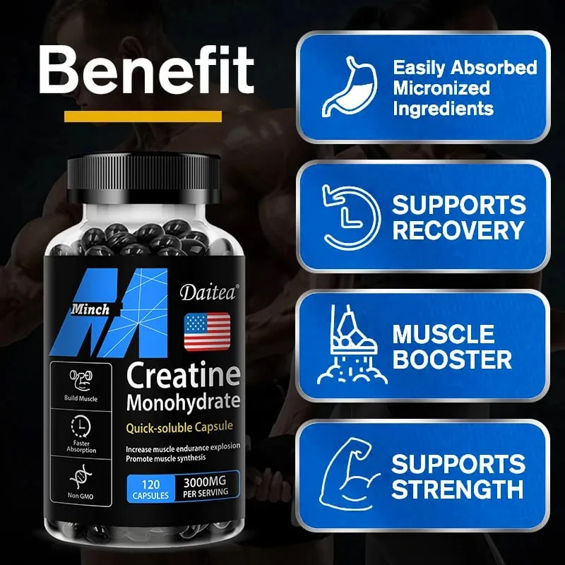 Creatina Monohidratada 3 000 Mg - Melhora a Energia e a Resistência Aumenta a Massa Muscular e o Desempenho Atlético 120 Cápsulas