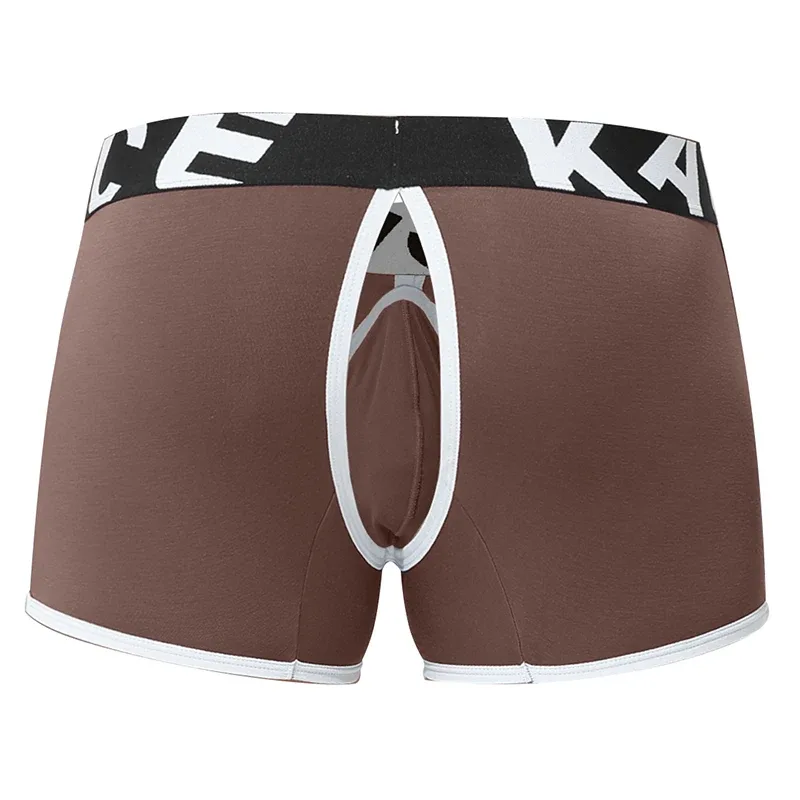 Mens Sexy Boxer Underwear Open Back Underpants Removable U Convex Pouch Panties Middle Waist Knickers
