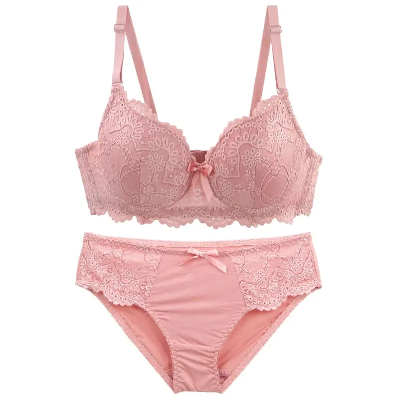 Dainafang conjuntos de sutiã minimizador de renda 3/4 copo push up lingerie suporte lateral alças removíveis 3 ganchos roupa interior feminina