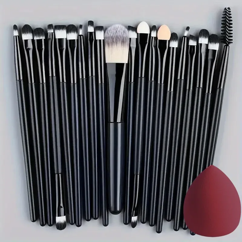Conjunto de pincéis de maquiagem 20 unidades, delineador, mistura de bochechas, pincel de base cosmética com esponja de maquiagem