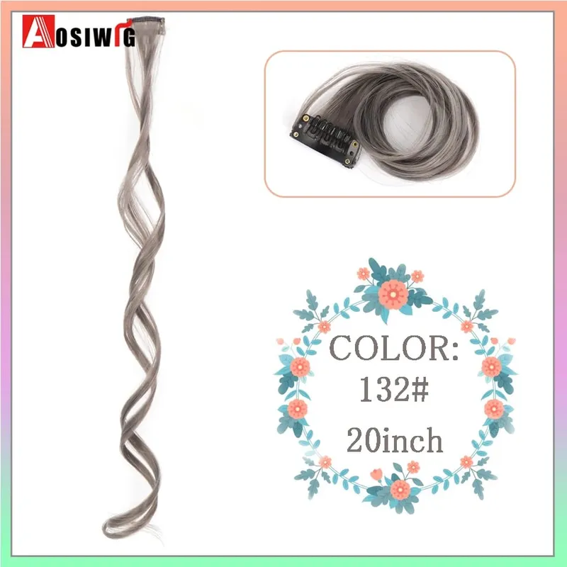 22 "sintético longo reto arco-íris destaque extensões de cabelo colorido clipe em uma peça ombre rosa roxo verde amarelo para wome
