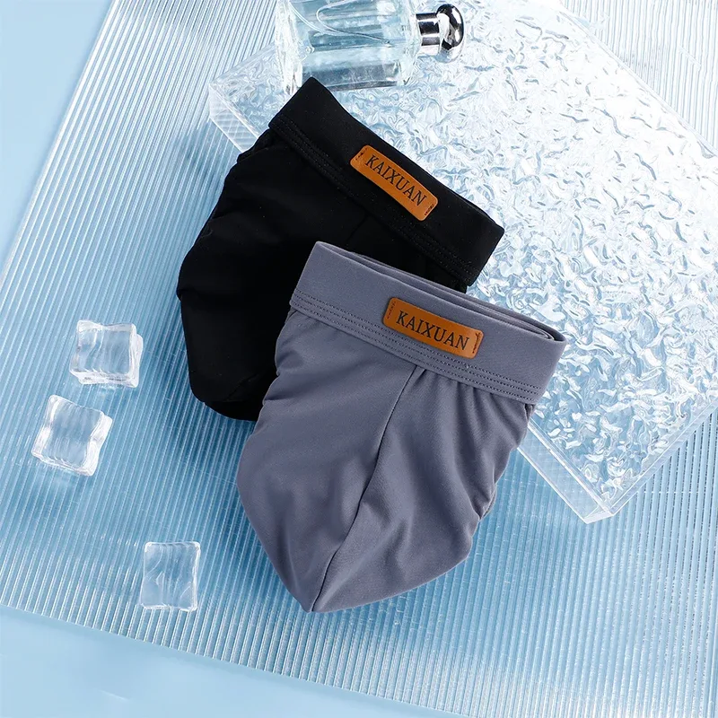 Cuecas masculinas de malha de seda gelo de verão, secagem rápida, bolsa em u, virilha separada, roupa íntima respirável, design triangular para conforto