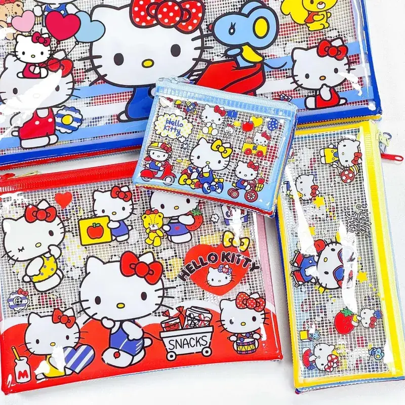 HelloKitty 卡通週邊文具袋筆袋多用途收納袋 PVC 防水材質 4 件