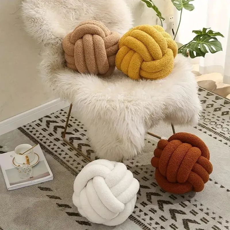 Travesseiro de bola atada para decoração de casa, indeformável, ecológico, bola atada, travesseiro de pelúcia, tecido à mão, bola atada, travesseiro de lance traseiro