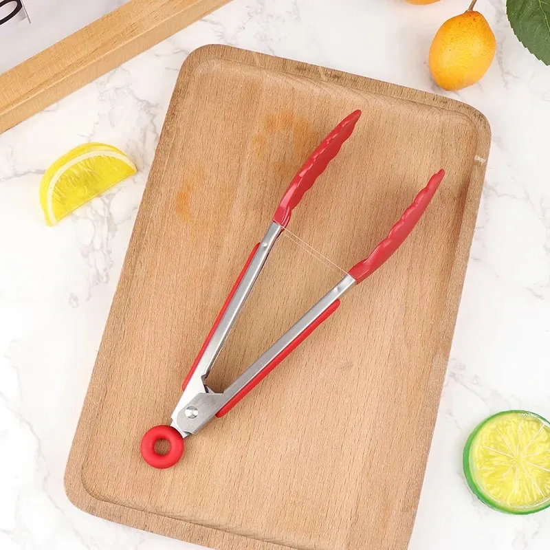 Silicone churrasco grelhar tong cozinha cozinhar salada pão servindo tong antiaderente clipe de churrasco braçadeira ferramentas de aço inoxidável gadgets
