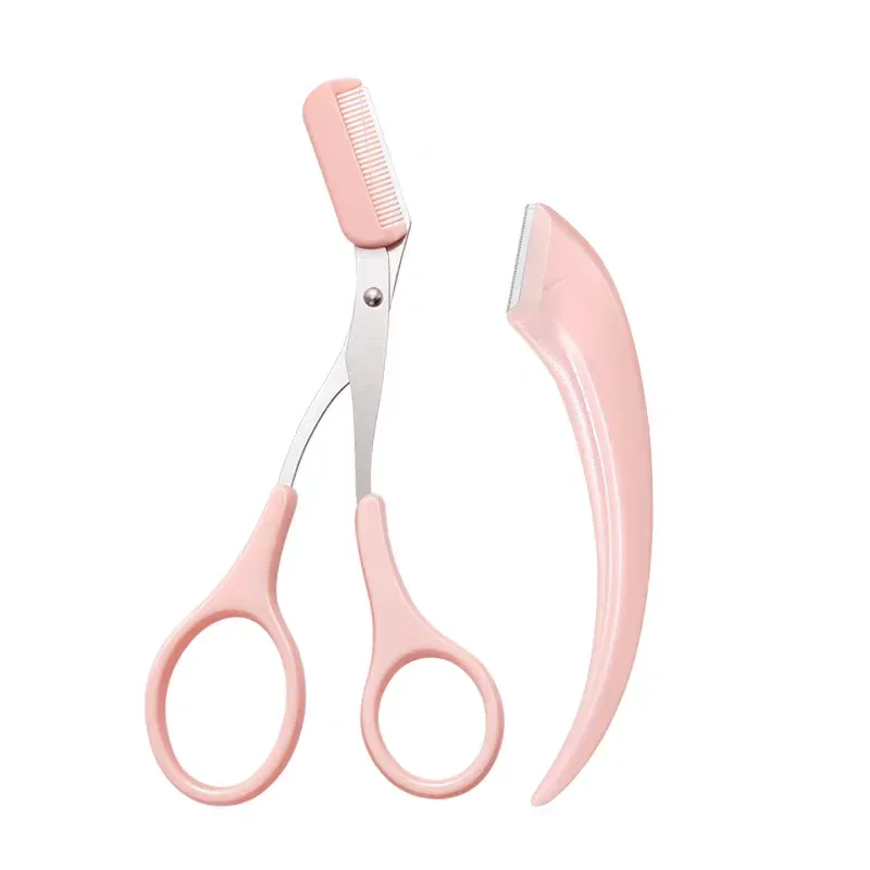 Conjunto de aliciamento de sobrancelha com pente tesoura de sobrancelha curvada segurança sobrancelha navalha profissional maquiagem ferramentas de corte para iniciantes