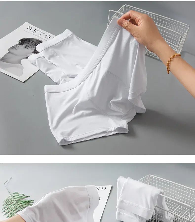 3 Pieces Lot Bamboo Fiber White Underwear Men Breathable Solid Boxer Shorts Soft Sexy Panties Sets Male Interior Clothing XXXL