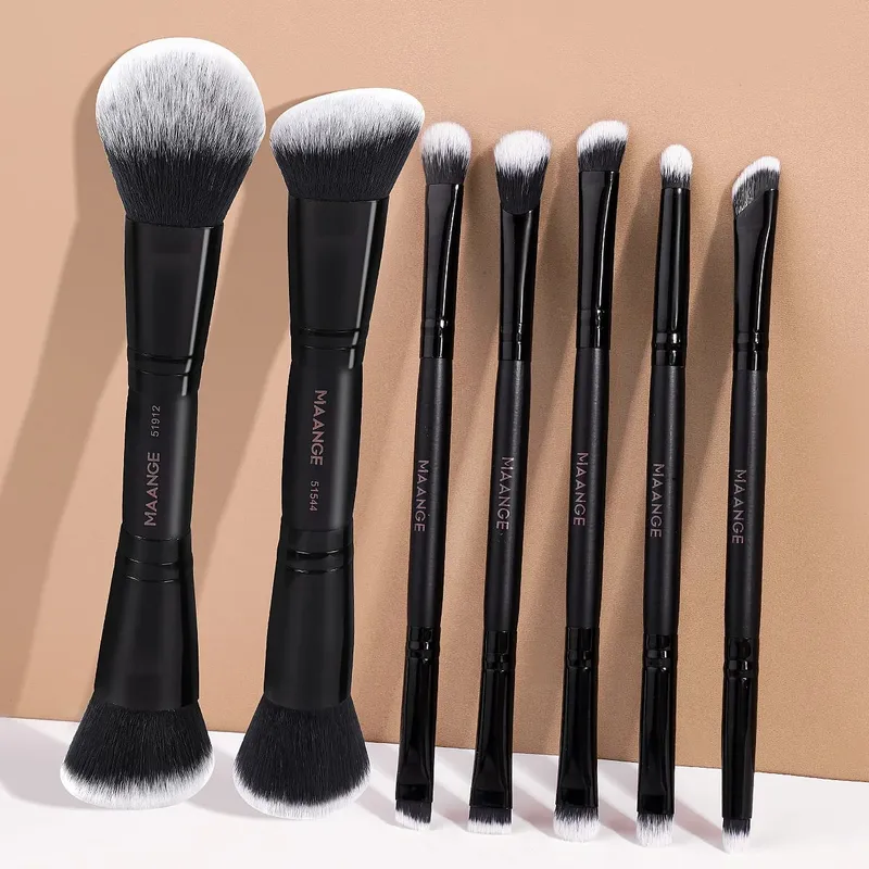 Pincéis de maquiagem de cabeça dupla, 7 peças, base densa, corretivo, creme líquido, detalhes de mistura, sombra, ferramentas de beleza