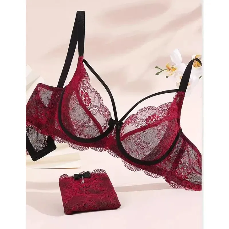 Sexy conjunto de sutiã minimizador copo completo renda ultra fina reunidos plus size 34-42 peito grande para pequeno suporte de peito lingerie conforto