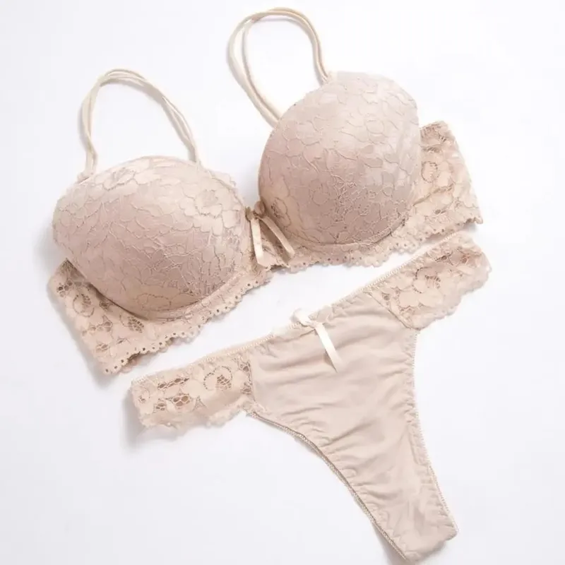 2 pçs/set conjunto de roupa interior alta estiramento cor sólida dupla fileira fivela decorar tamanho grande feminino sexy sutiã de renda e calcinha conjunto