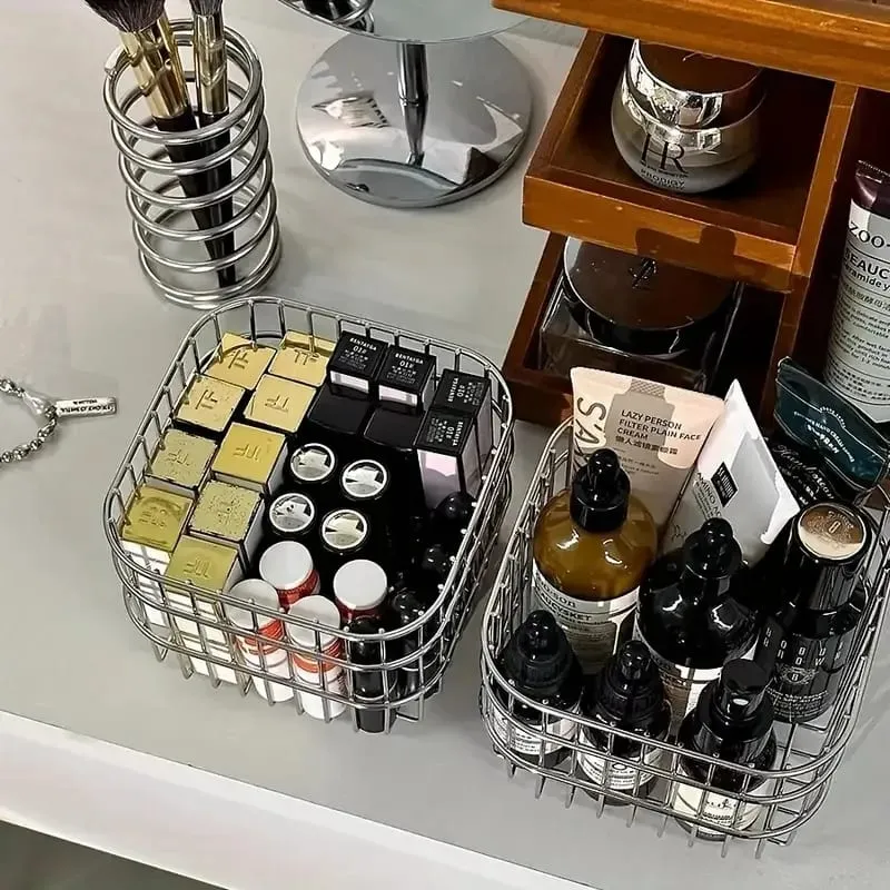 不鏽鋼化妝品工具收納籃多用途化妝刷護膚工具香水收納盒化妝品分類盒