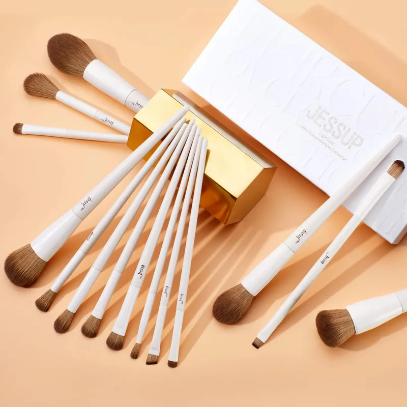 Jessup 14 pçs conjunto de escova de maquiagem profissional sintético macio fundação pó mistura sombra de olho contorno forro escovas kit t329