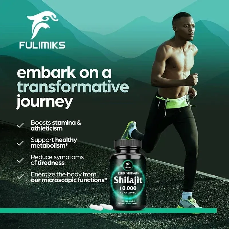 Fulimiks Shilajit 10000mg Cápsulas com Extrato Puro do Himalaia e Ácido Fúlvico Suportam Vitalidade Diária Resistência Saúde Geral