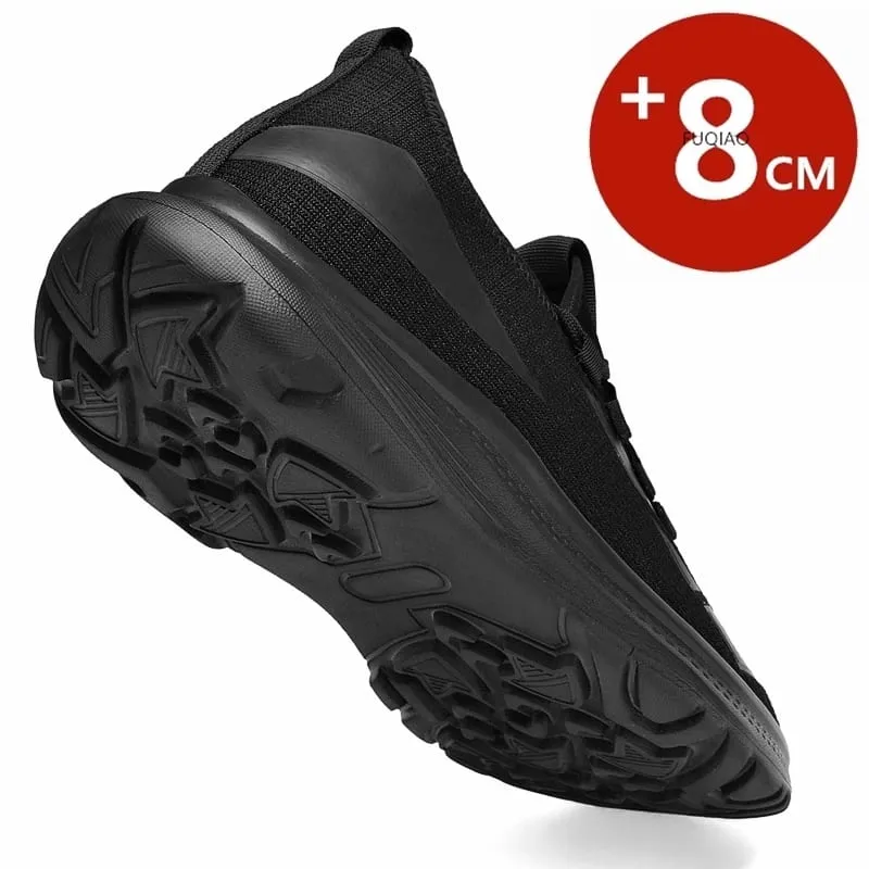 Homens todos pretos malha respirável sapatos elevador 8cm aumento de altura invisível antiderrapante esportes casuais tênis de treino de caminhada diária