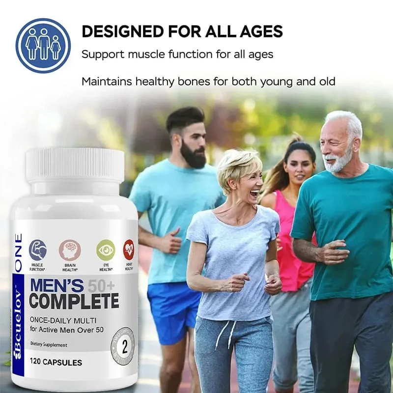 Men's 50+ Daily Super Multivitamin High Potency Formula for Brain Eye & Heart Health Vitamins A C D E K B1 to B12 Gluten Free