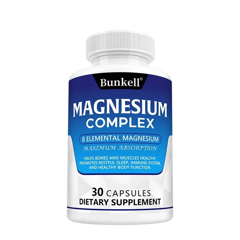 Suplemento Complexo de Magnésio 8 Elemental 1000mg - para Ossos Recuperação Muscular Energia Vegan Não-OGM 120 Cápsulas