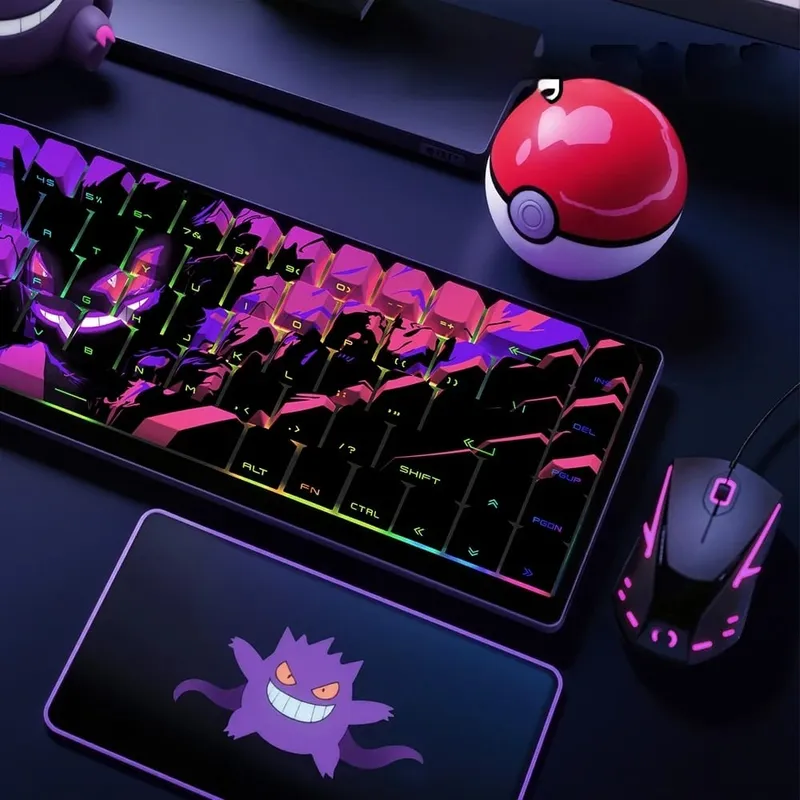 Gengar PBT Keycaps translúcidos gravados no lado da fábrica original 68 teclas 129 teclas E-Sports Gaming Keycaps para PC Gamer Accessoires